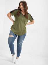 Load image into Gallery viewer, BLOOMCHIC T-SHIRT WITH SOLID BLACK LACE PANEL DETAIL ON SLEEVES PLUS SIZES
