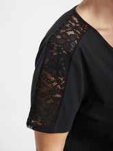 Load image into Gallery viewer, BLOOMCHIC T-SHIRT WITH SOLID BLACK LACE PANEL DETAIL ON SLEEVES PLUS SIZES
