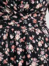 Load image into Gallery viewer, BLOOMCHIC BABYDOLL CRISS CROSS BLACK FLORAL PRINT V NECK BLOUSE
