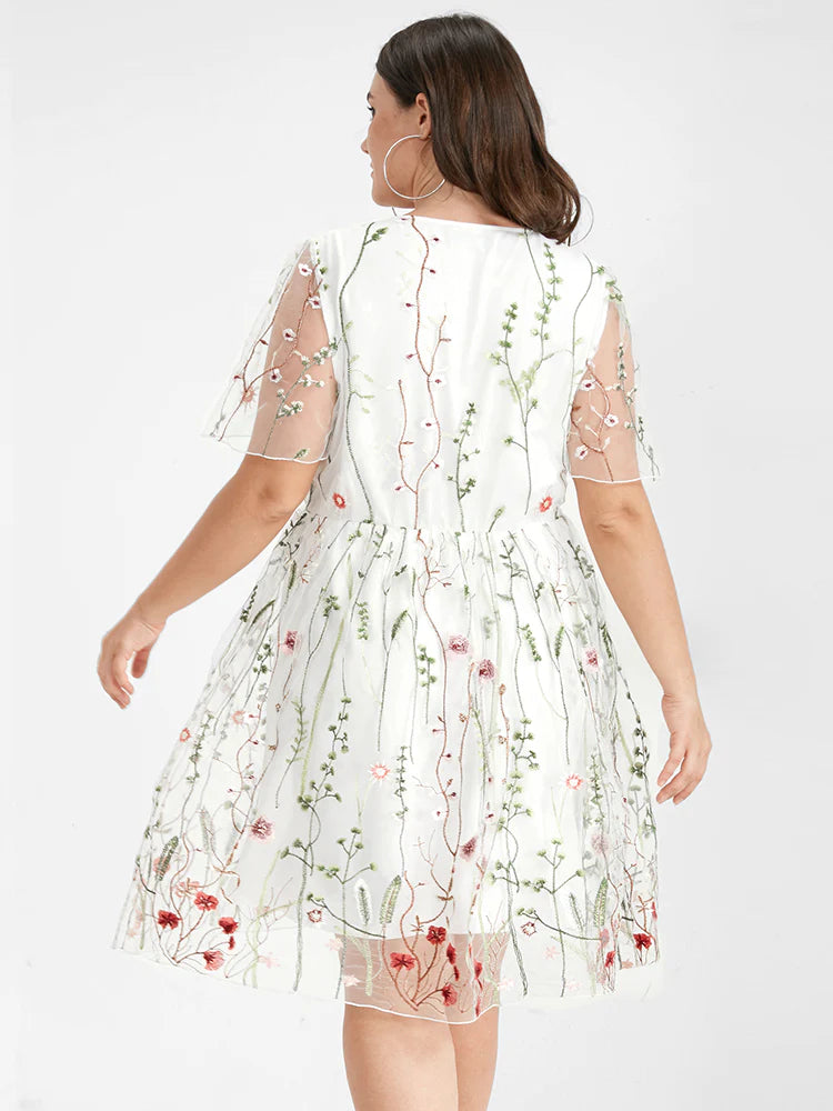 White mesh embroidered dress top