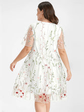 Load image into Gallery viewer, BLOOMCHIC MESH EMBROIDERED FLORAL V-NECK ELASTIC WAIST SHEER DRESS
