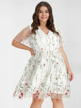 Load image into Gallery viewer, BLOOMCHIC MESH EMBROIDERED FLORAL V-NECK ELASTIC WAIST SHEER DRESS
