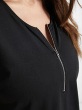 Load image into Gallery viewer, BLOOMCHIC T-SHIRT WITH SOLID BLACK LACE PANEL DETAIL ON SLEEVES PLUS SIZES
